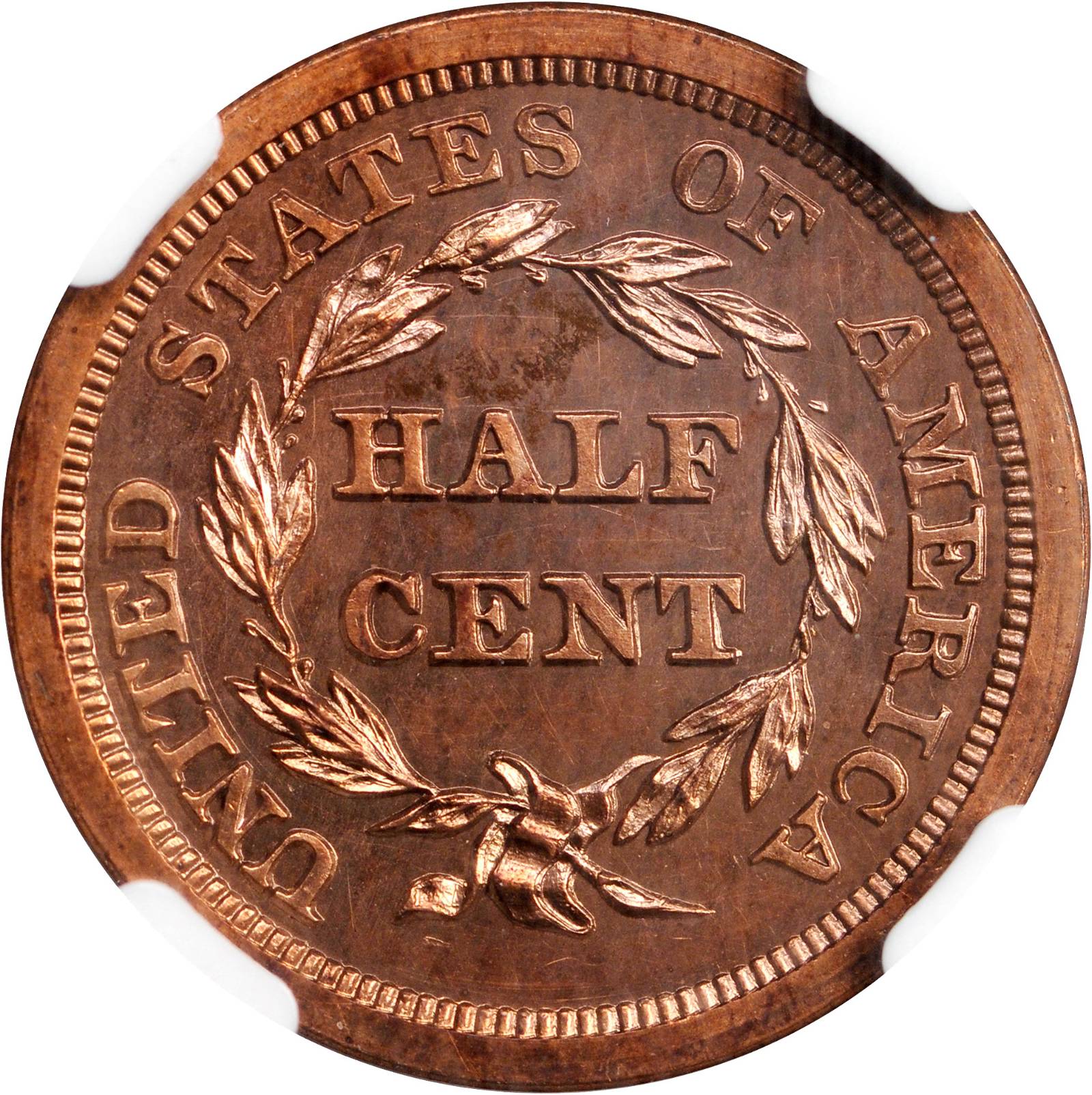 image for: 1856 Braided Hair Half Cent. B-3. Rarity-4. Proof-62 RB (NGC).