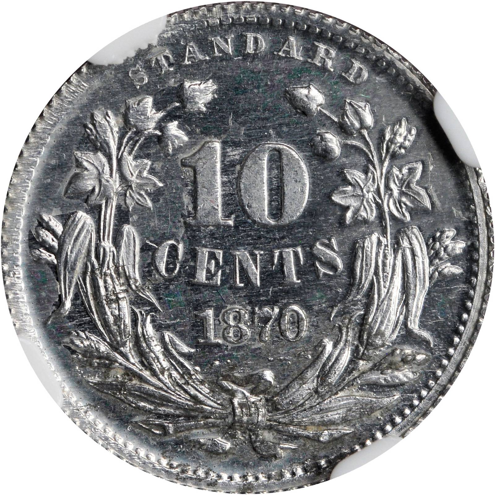 image for: 1870 Pattern Dime. Judd-847, Pollock-947. Rarity-7+. Aluminum. Reeded Edge. Proof-64 (NGC).