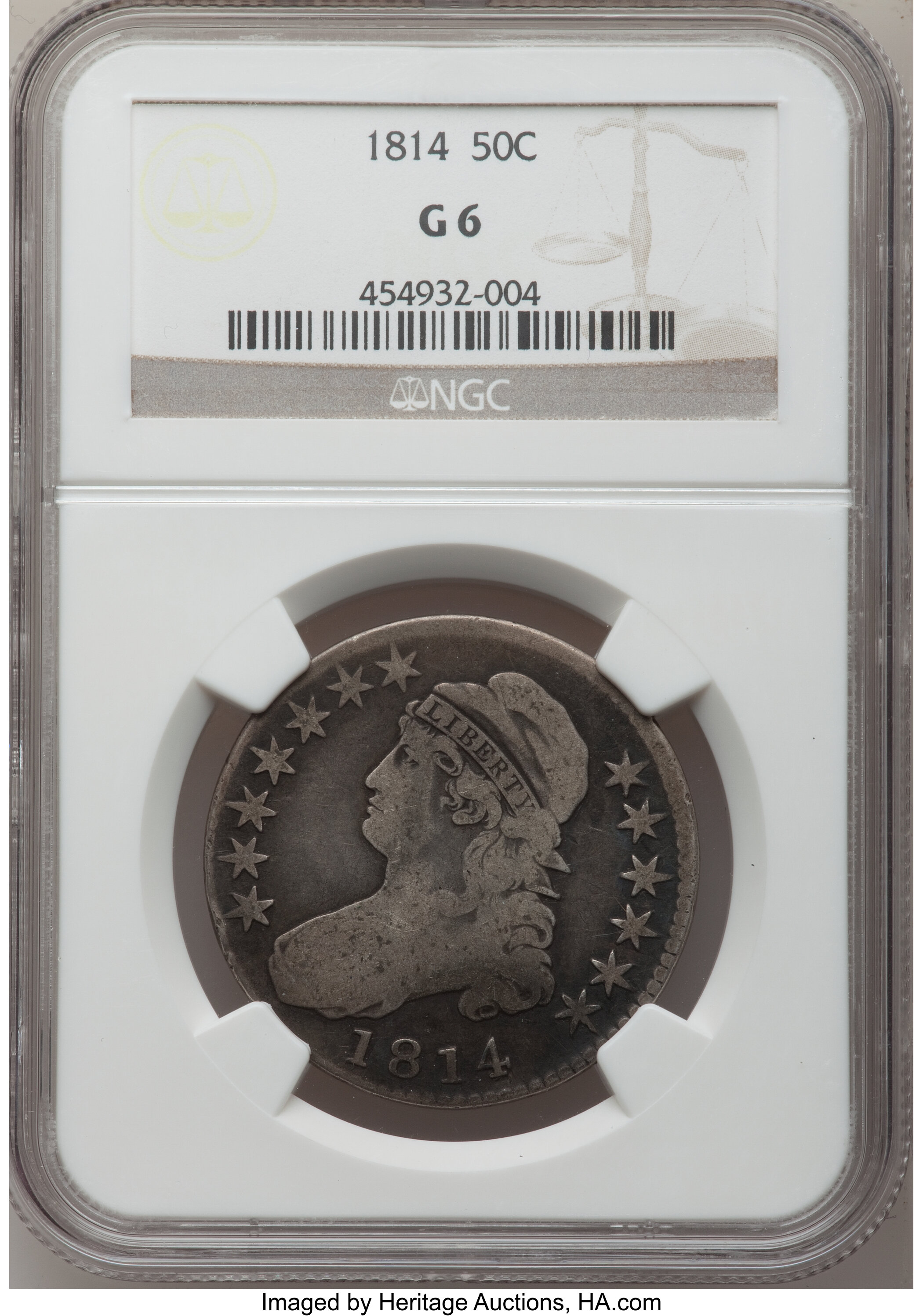 1814 50C Good 6 NGC. NGC Census: (1/588). PCGS Population (0/541). Mintage: 1,039,075. Numismedia Wsl. Price for problem fr...