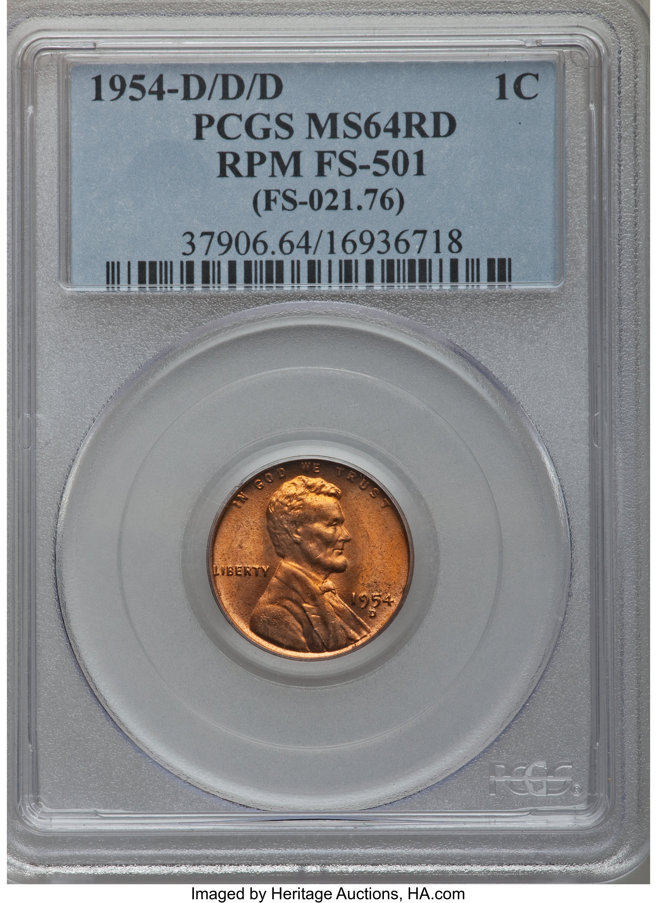 1954-D/D/D 1C MS64 Red ANACS. (FS-021.76). RPD FS-501. NGC Census: (80/3940). PCGS Population (89/954). Mintage: 251,552,4...