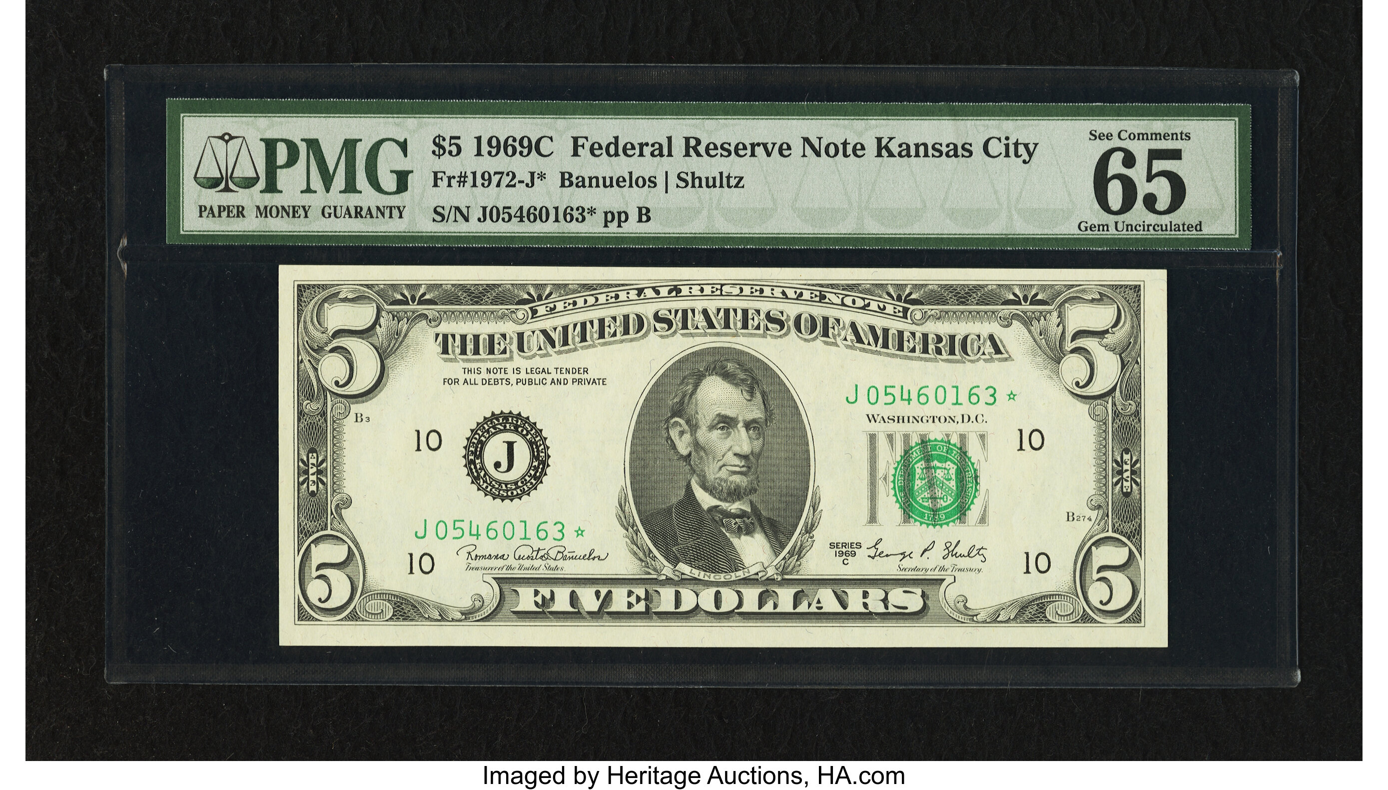 image for: Fr. 1972-J* $5 1969C Federal Reserve Star Note. PMG Gem Uncirculated 65 EPQ....