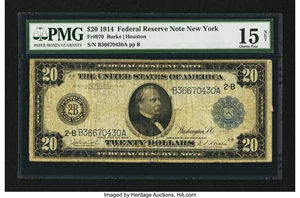 image for: Fr. 970 $20 1914 Federal Reserve Note PMG Choice Fine Net 15....