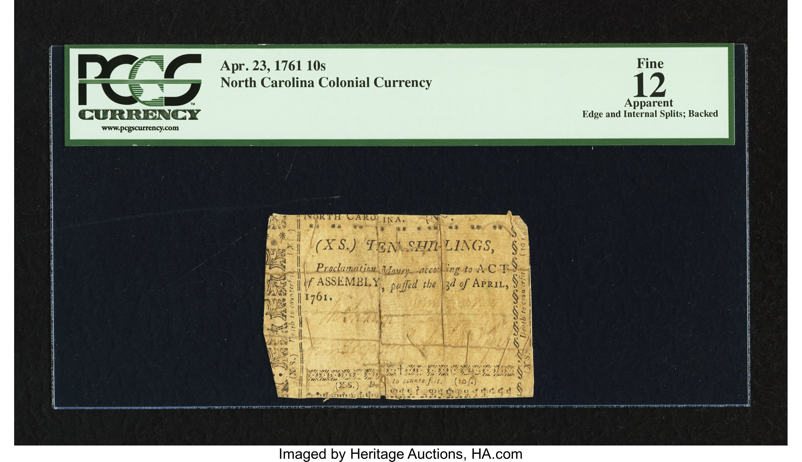 image for: North Carolina April 23, 1761 10s PCGS Apparent Fine 12....
