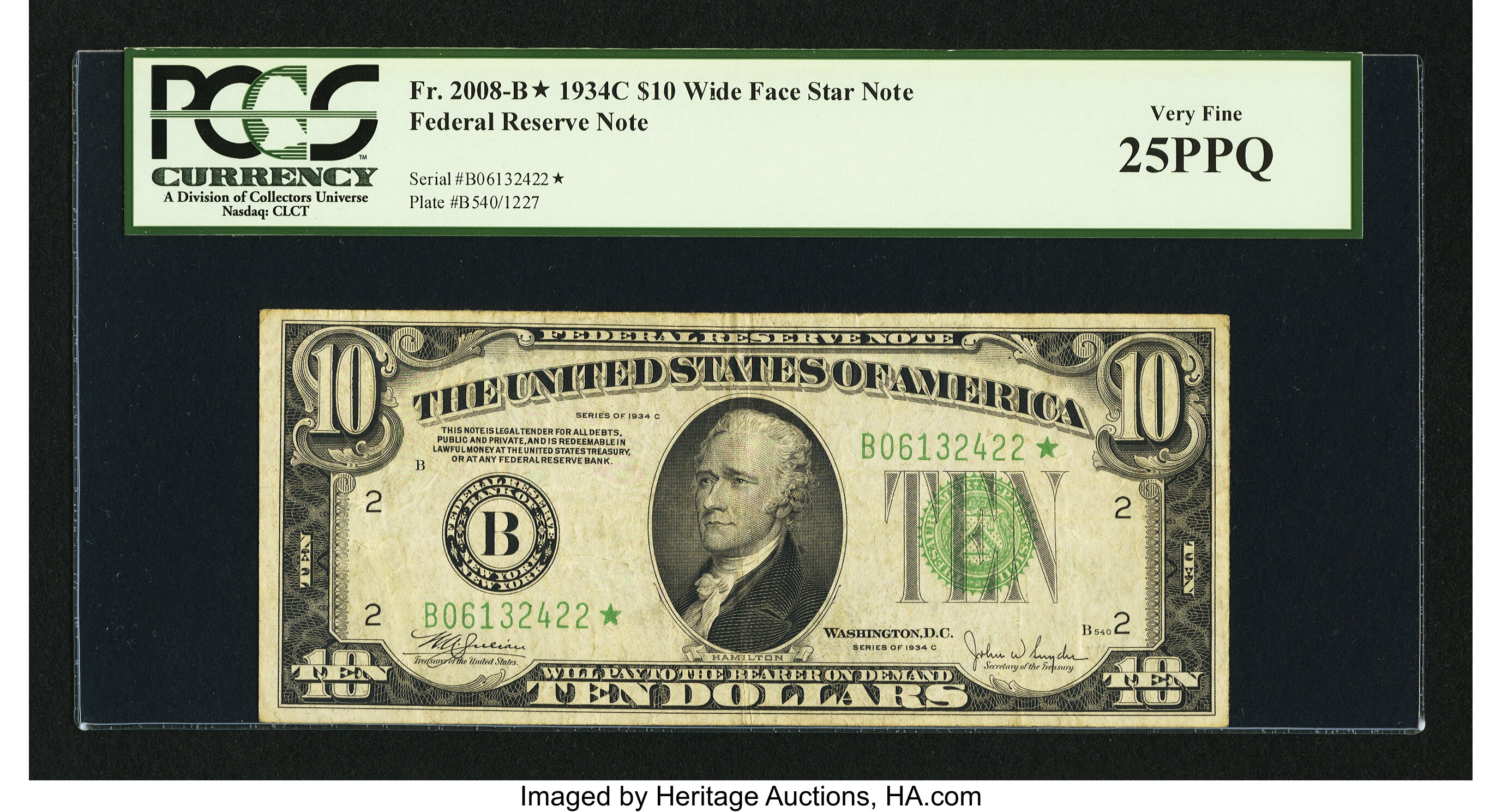image for: Fr. 2008-B* $10 1934C Wide Face Federal Reserve Star Note. PCGS Very Fine 25PPQ....