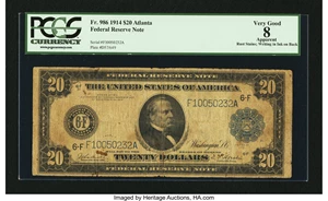 image for: Fr. 986 $20 1914 Federal Reserve Note PCGS Apparent Very Good 08....