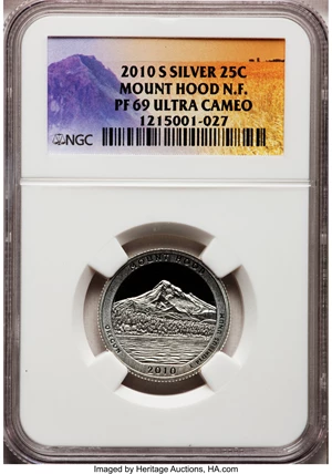 image for: 2010-S 25C Mount Hood National Forest Silver PR69 Ultra Cameo NGC. NGC Census: (0/0). PCGS Population (1525/376). (#41885...