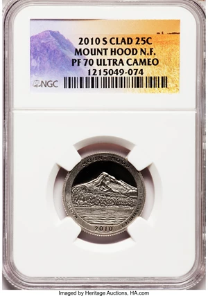 image for: 2010-S 25C Mount Hood National Forest Clad PR70 Ultra Cameo NGC. NGC Census: (0). PCGS Population (205). (#418849)...