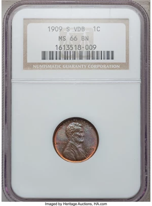 image for: 1909-S VDB 1C MS66 Brown NGC....