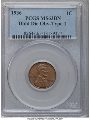 image for: 1936 1C Doubled Die Obverse, Type One MS63 Brown PCGS. FS-101....