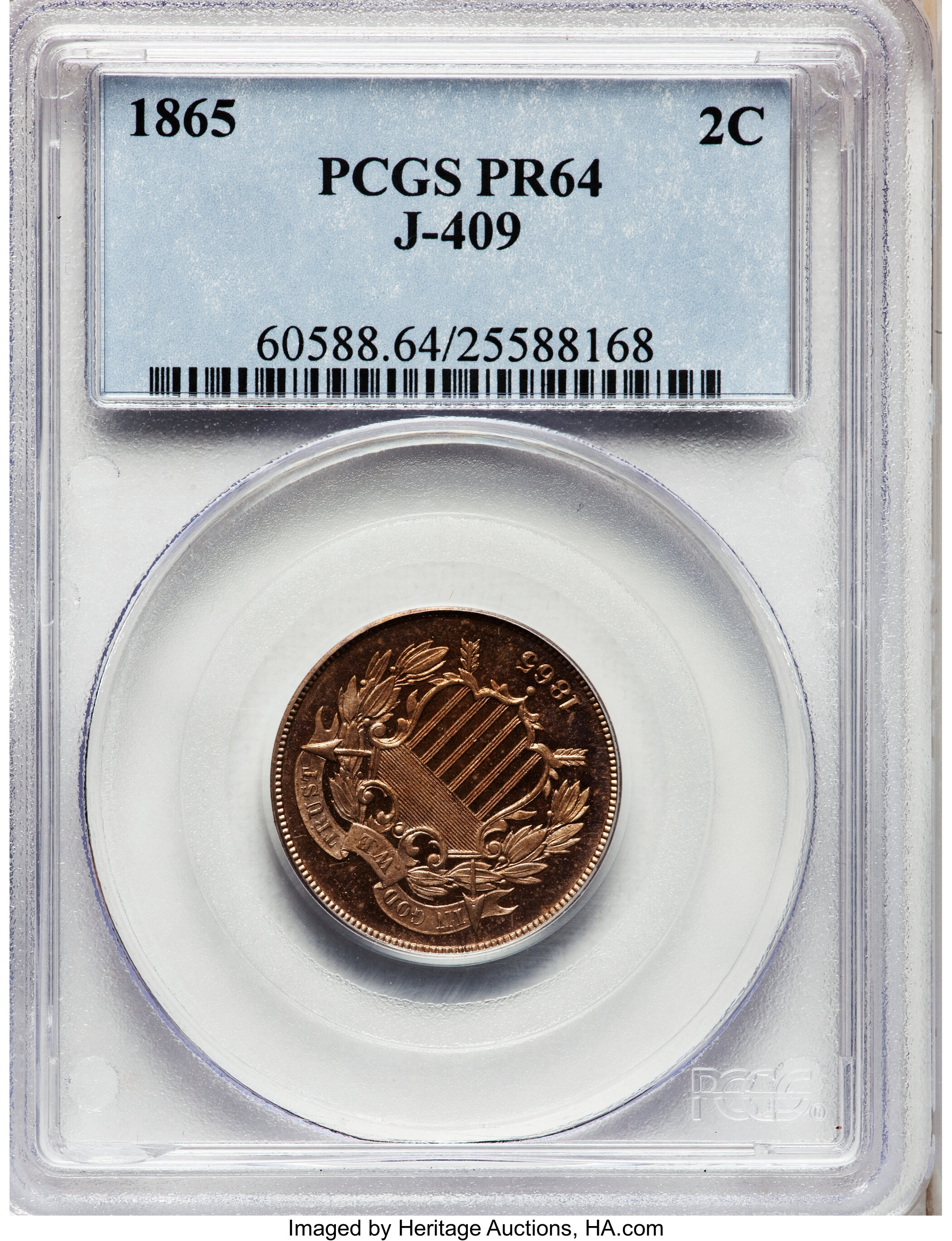 image for: 1865 2C Two Cents, Judd-409, Pollock-478, High R.6, PR64 PCGS....