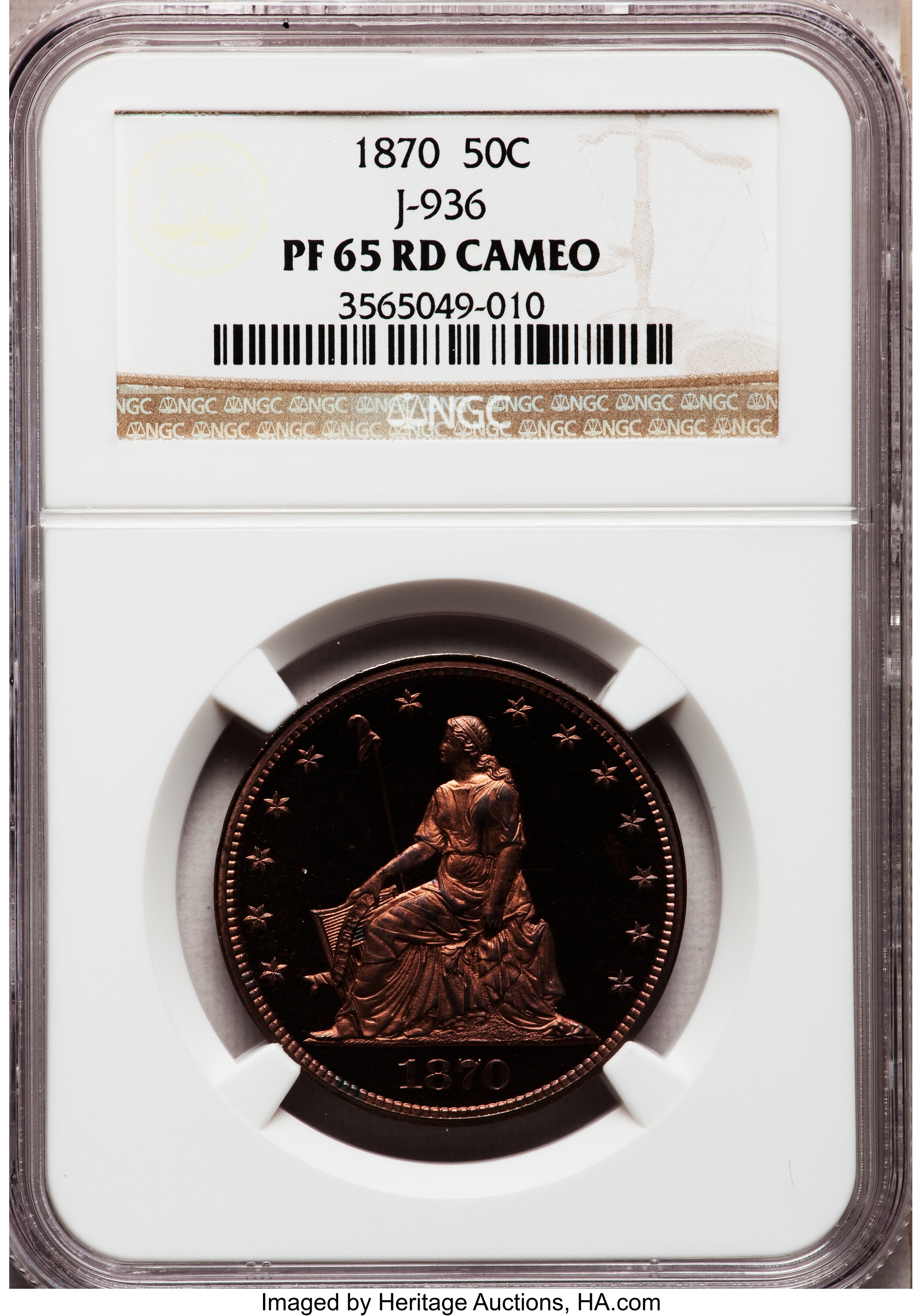 image for: 1870 50C Half Dollar, Judd-936, Pollock-1042, R.7, PR65 Red Cameo NGC....