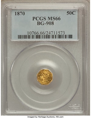 image for: 1870 50C Liberty Octagonal 50 Cents, BG-908, R.5, MS66 PCGS....
