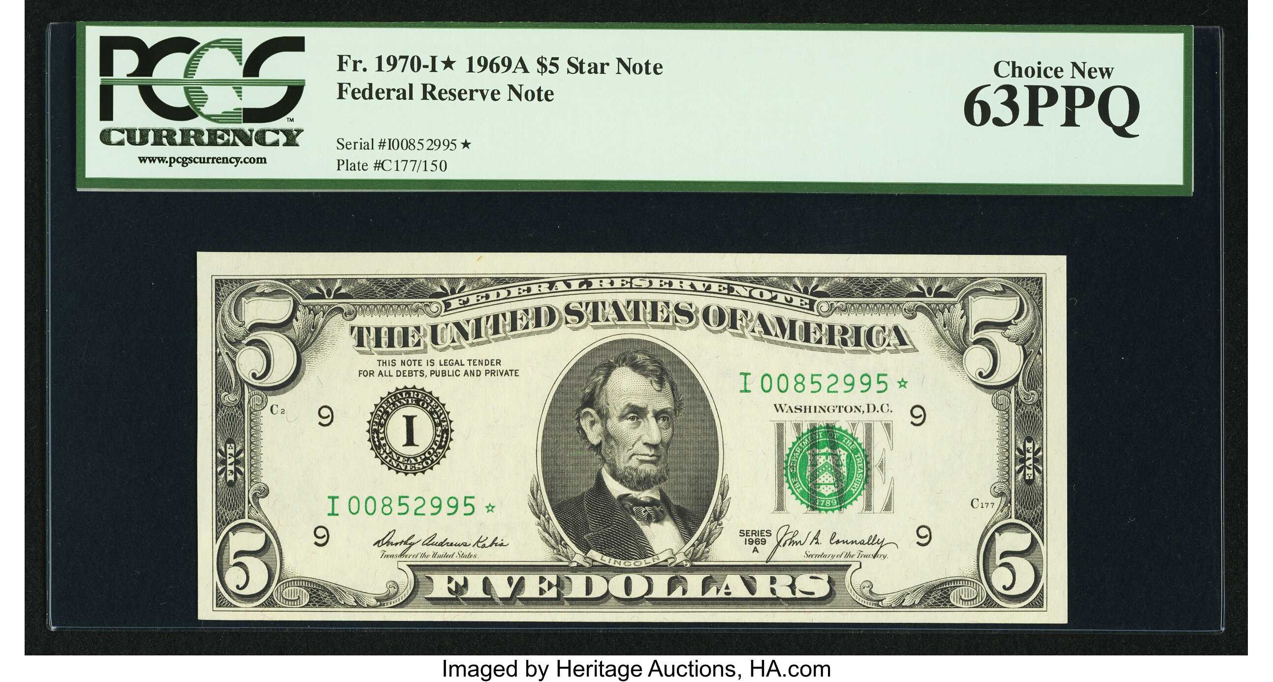 image for: Fr. 1970-I* $5 1969A Federal Reserve Note. PCGS Choice New 63PPQ....