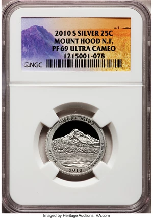 image for: 2010-S 25C Mount Hood National Forest Silver PR69 Ultra Cameo NGC. NGC Census: (0/0). PCGS Population (1525/376). (#41885...