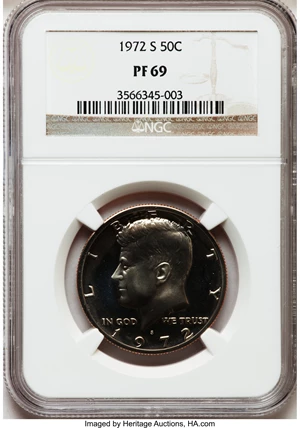 image for: 1972-S 50C PR69 NGC. NGC Census: (50/0). PCGS Population (29/0). Mintage: 3,260,996. Numismedia Wsl. Price for problem free...