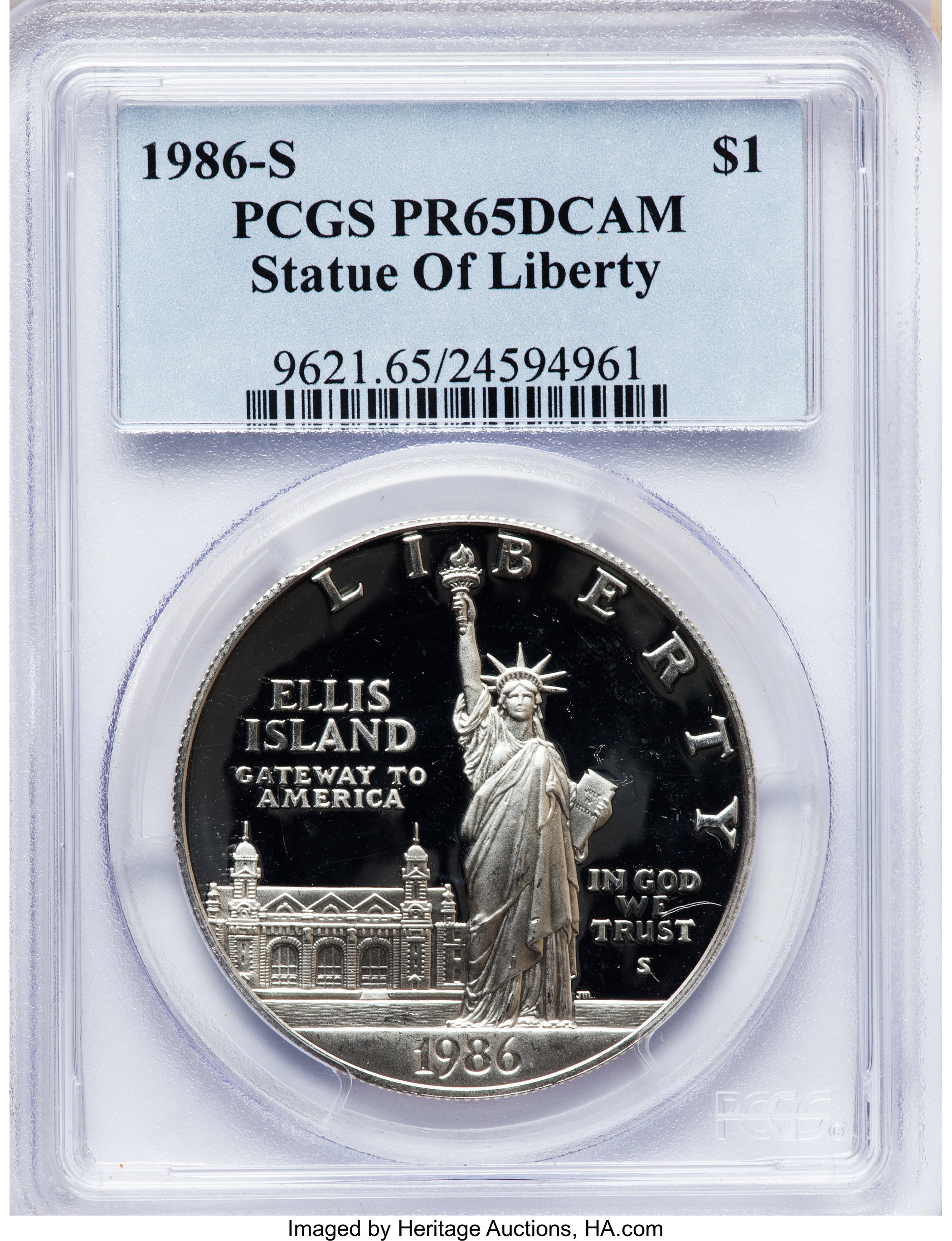 1986-S $1 Statue of Liberty Silver Dollar PR65 Deep Cameo PCGS. PCGS Population (38/8405). NGC Census: (5/10849). Mintage: ...