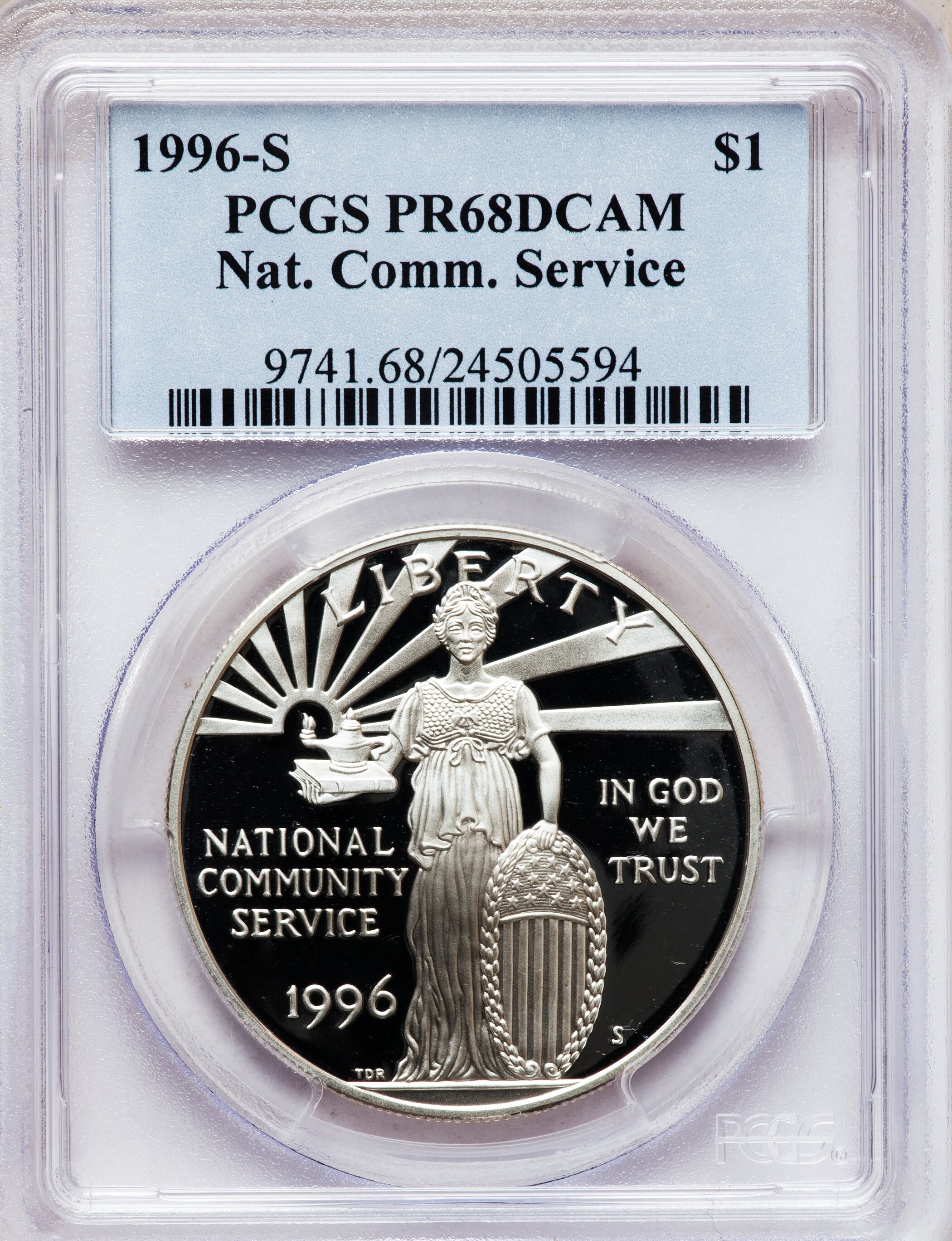 1996-S $1 Community Service Silver Dollar PR68 Deep Cameo PCGS. PCGS Population (136/1536). NGC Census: (24/1414). Mintage:...