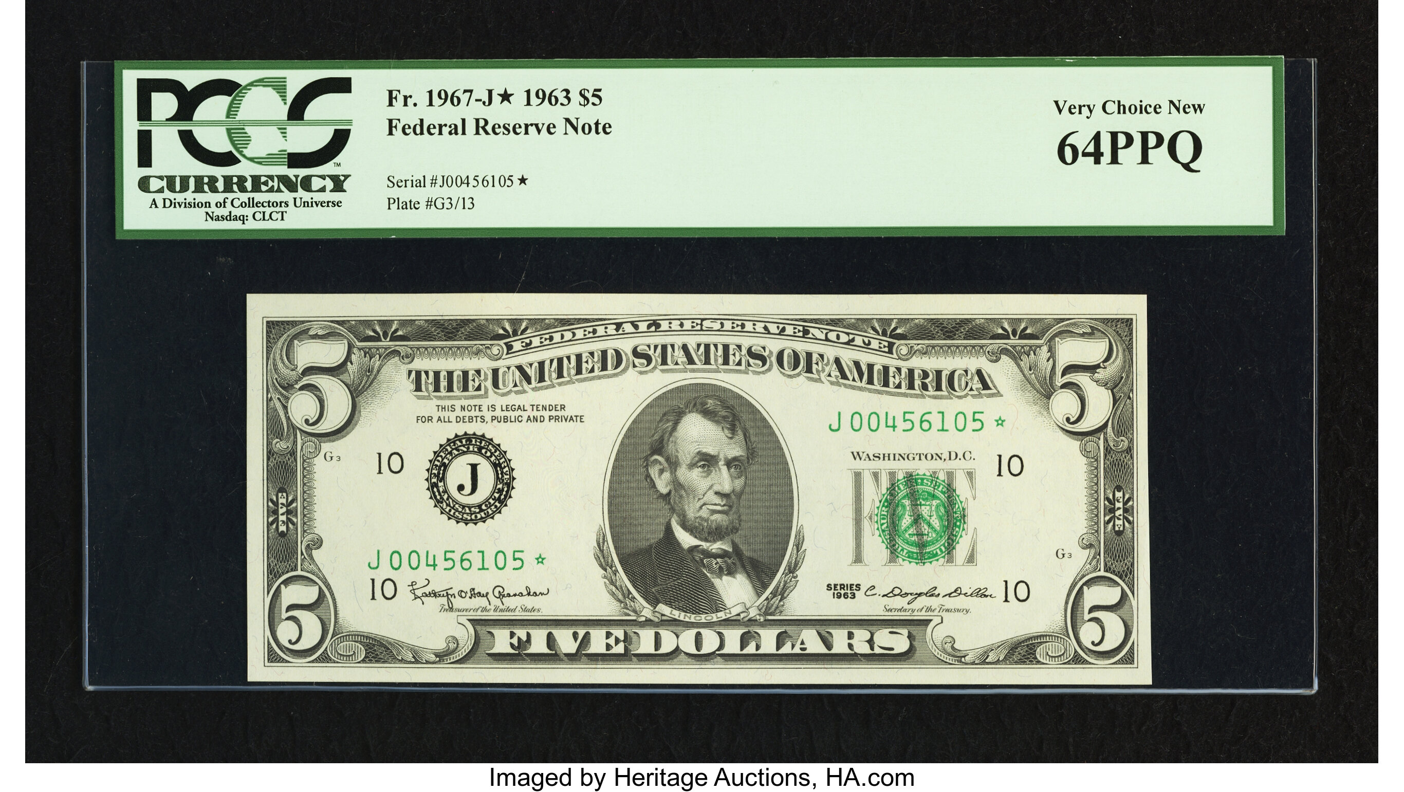image for: Fr. 1967-J* $5 1963 Federal Reserve Star Note. PCGS Very Choice New 64PPQ....