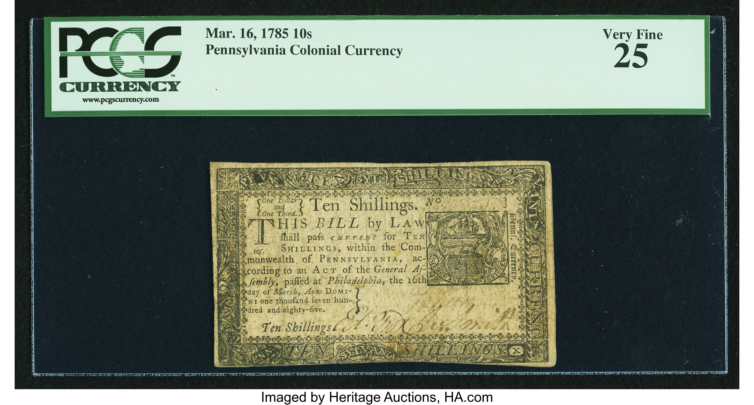 image for: Pennsylvania March 16, 1785 10s PCGS Very Fine 25....