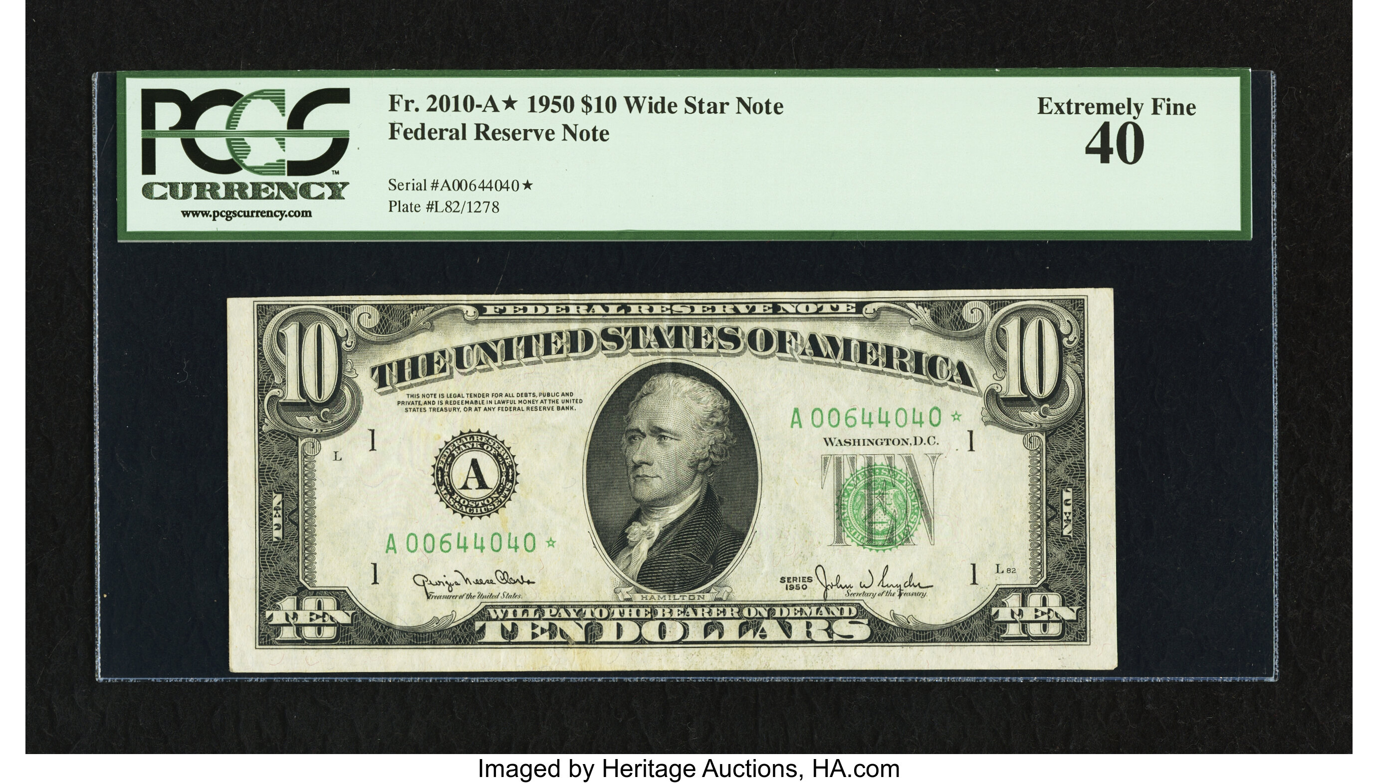image for: Fr. 2010-A* $10 1950 Federal Reserve Note. PCGS Extremely Fine 40....