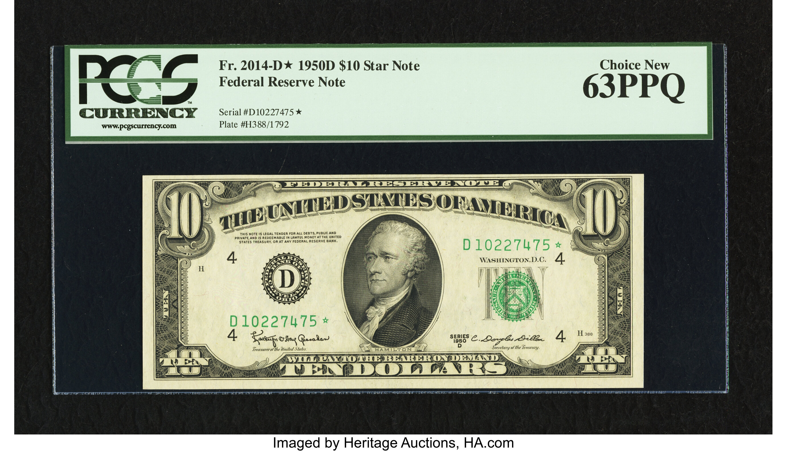 image for: Fr. 2014-D* $10 1950D Federal Reserve Note. PCGS Choice New 63PPQ....