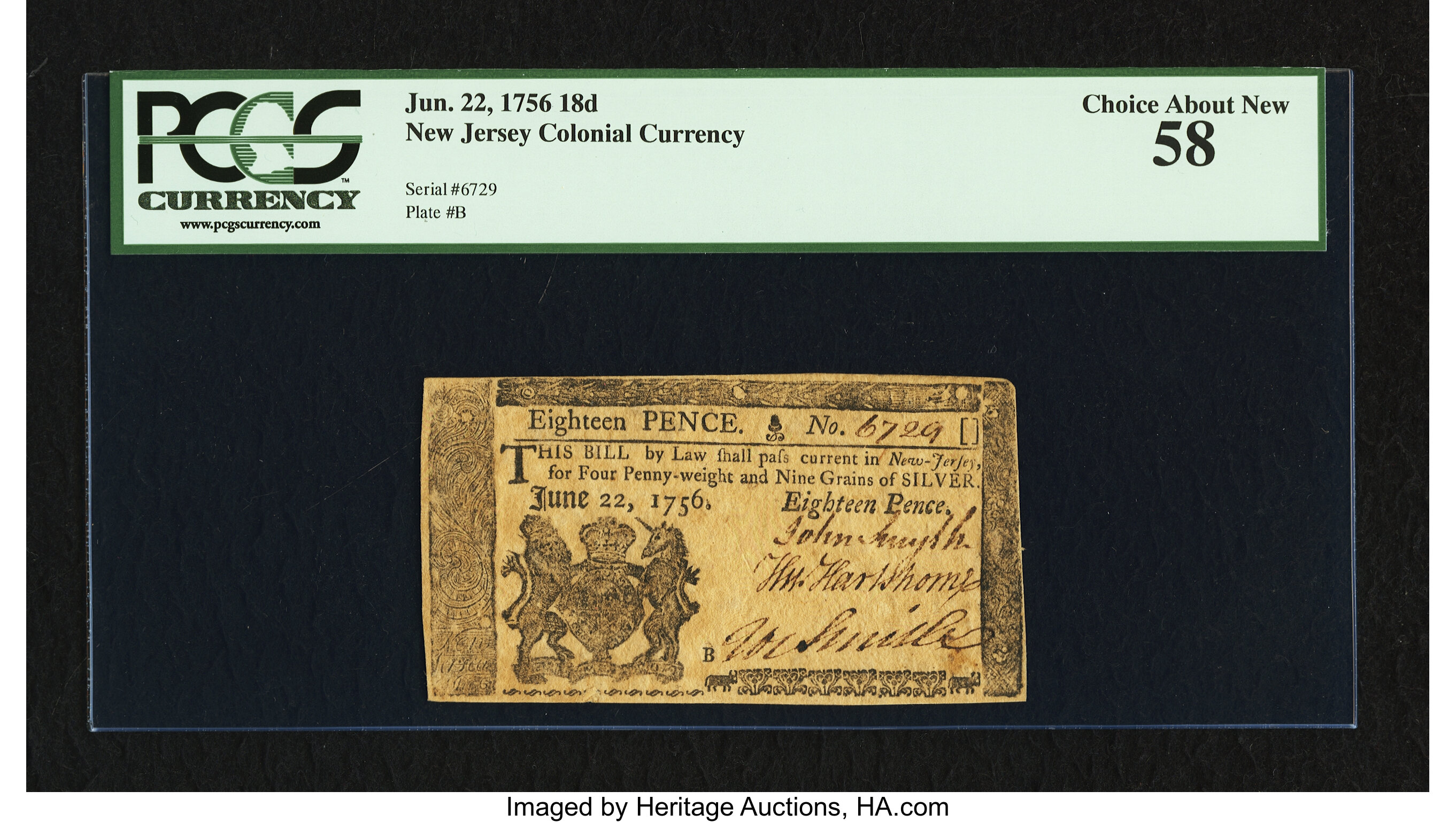 image for: New Jersey June 22, 1756 18d PCGS Choice About New 58....