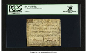 image for: Virginia October 16, 1780 $200 PCGS Apparent Very Fine 30....