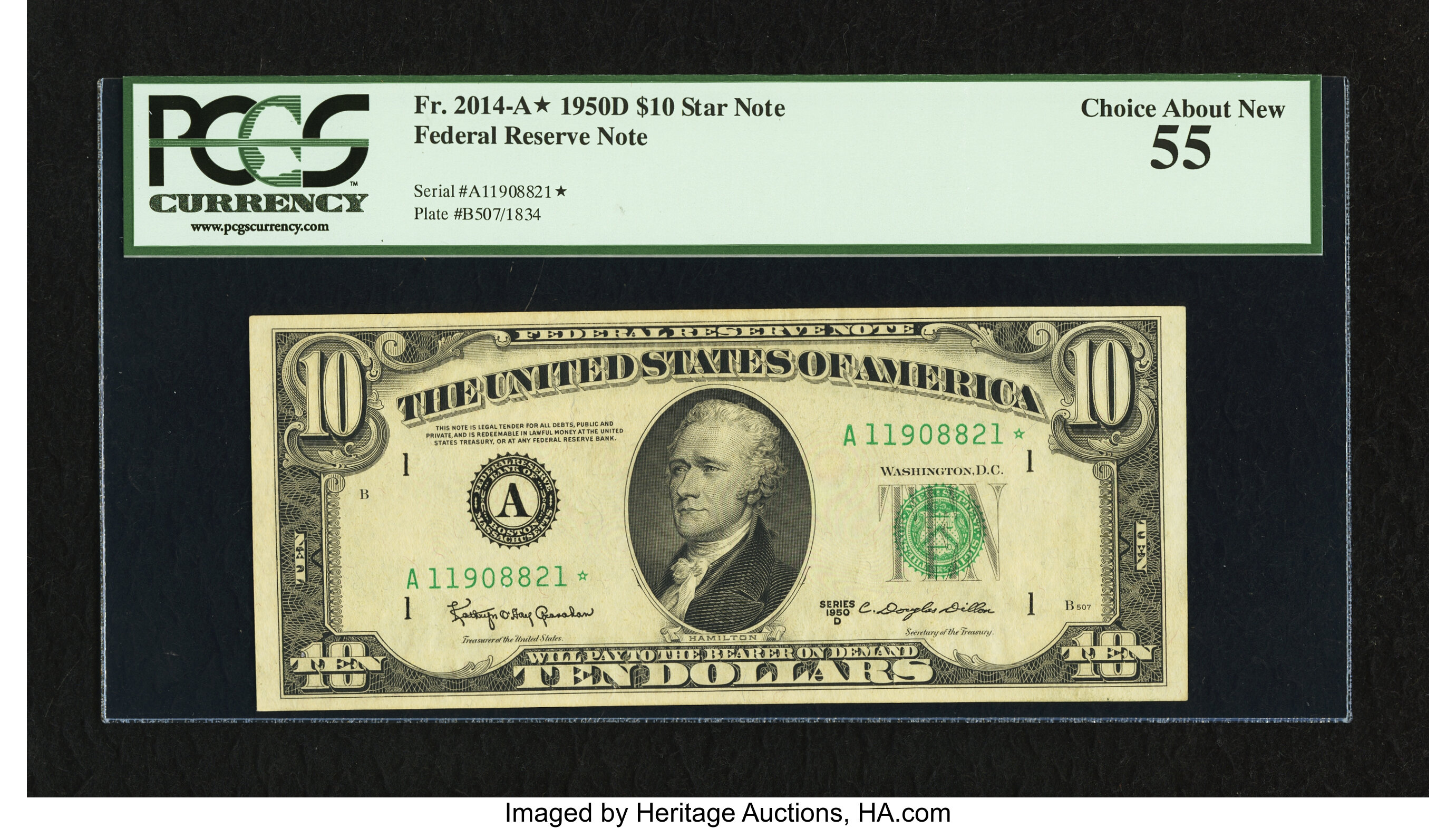 image for: Fr. 2014-A* $10 1950D Federal Reserve Note. PCGS Choice About New 55....