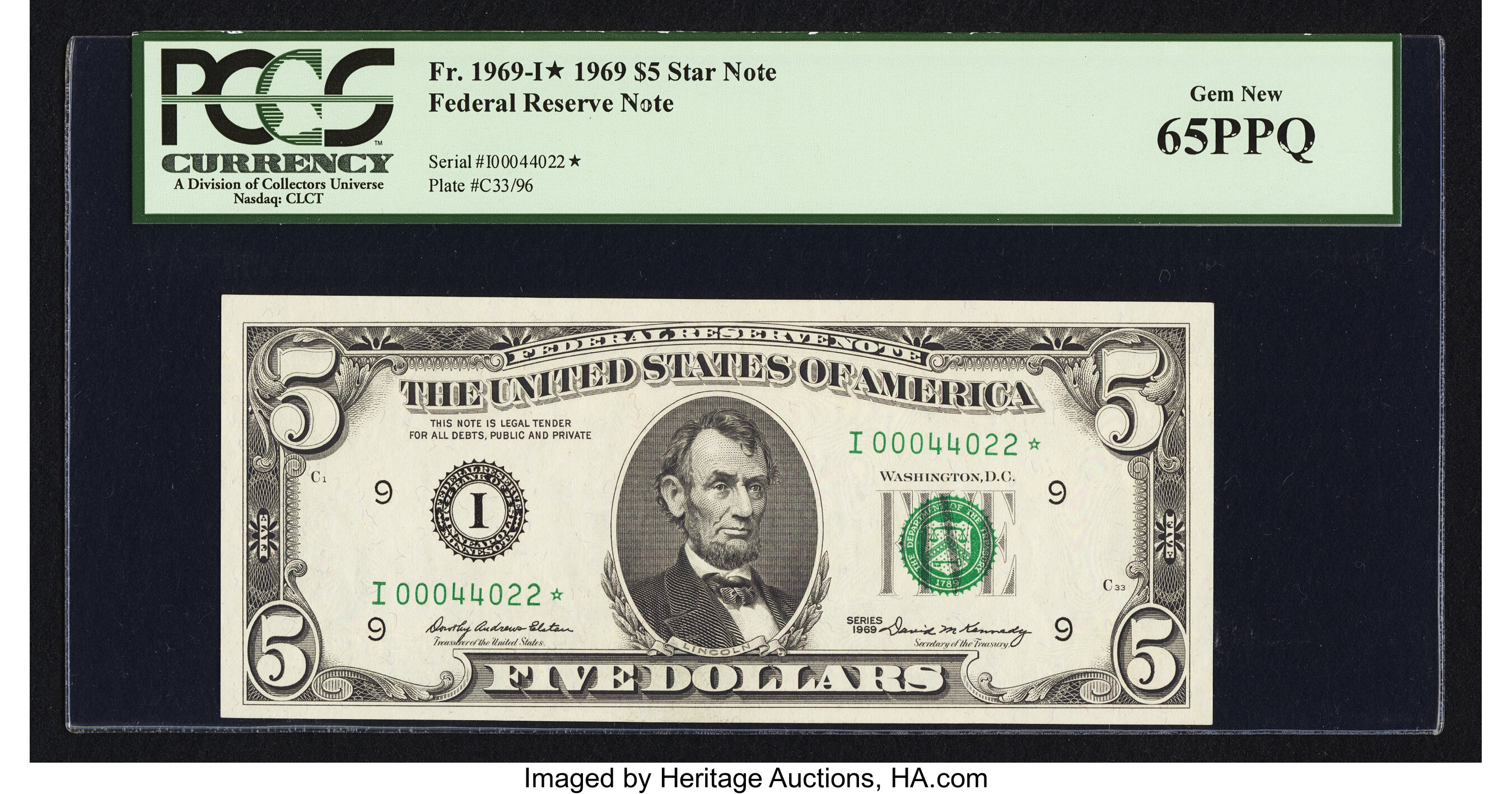 image for: Fr. 1969-I* $5 1969 Federal Reserve Star Note. PCGS Gem New 65PPQ....