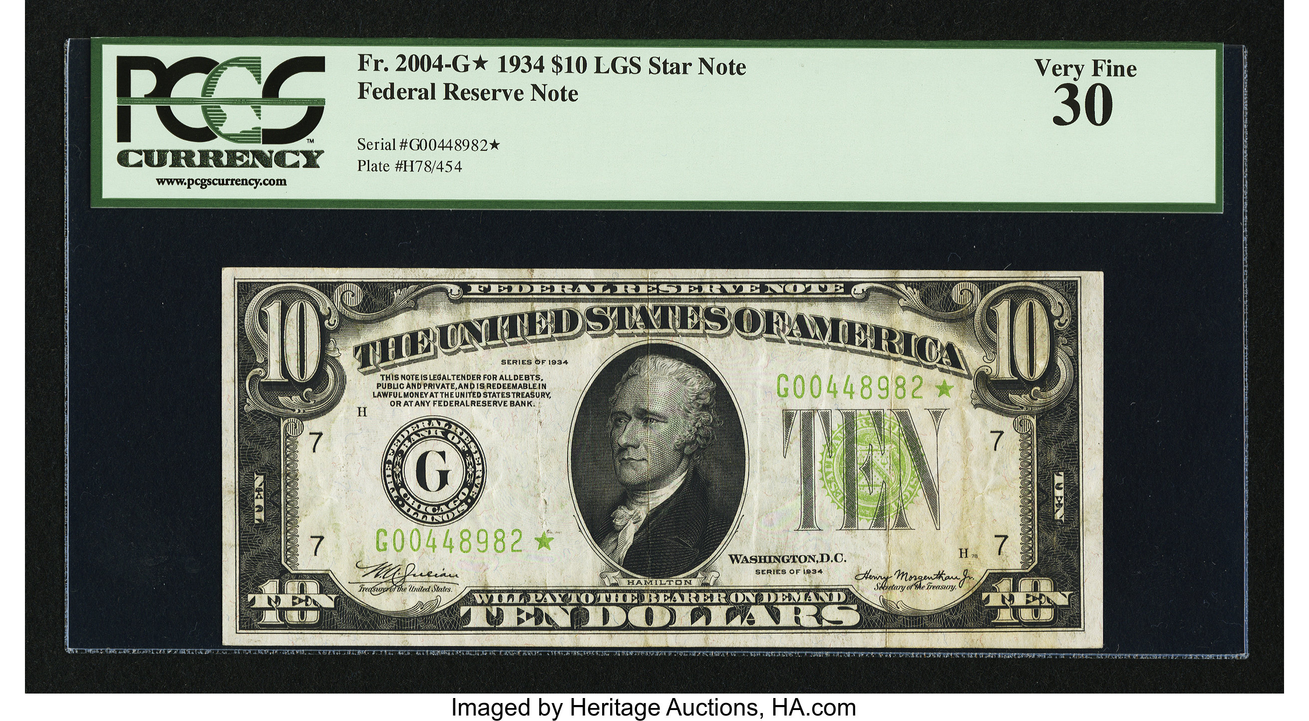 image for: Fr. 2004-G* $10 1934 LGS Federal Reserve Note. PCGS Very Fine 30....