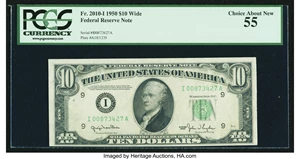 image for: Fr. 2010-I $10 1950 Wide Federal Reserve Note. PCGS Choice About New 55....