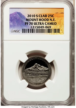 image for: 2010-S 25C Mount Hood National Forest Clad PR70 Ultra Cameo NGC. NGC Census: (0). PCGS Population (205). (#418849)...