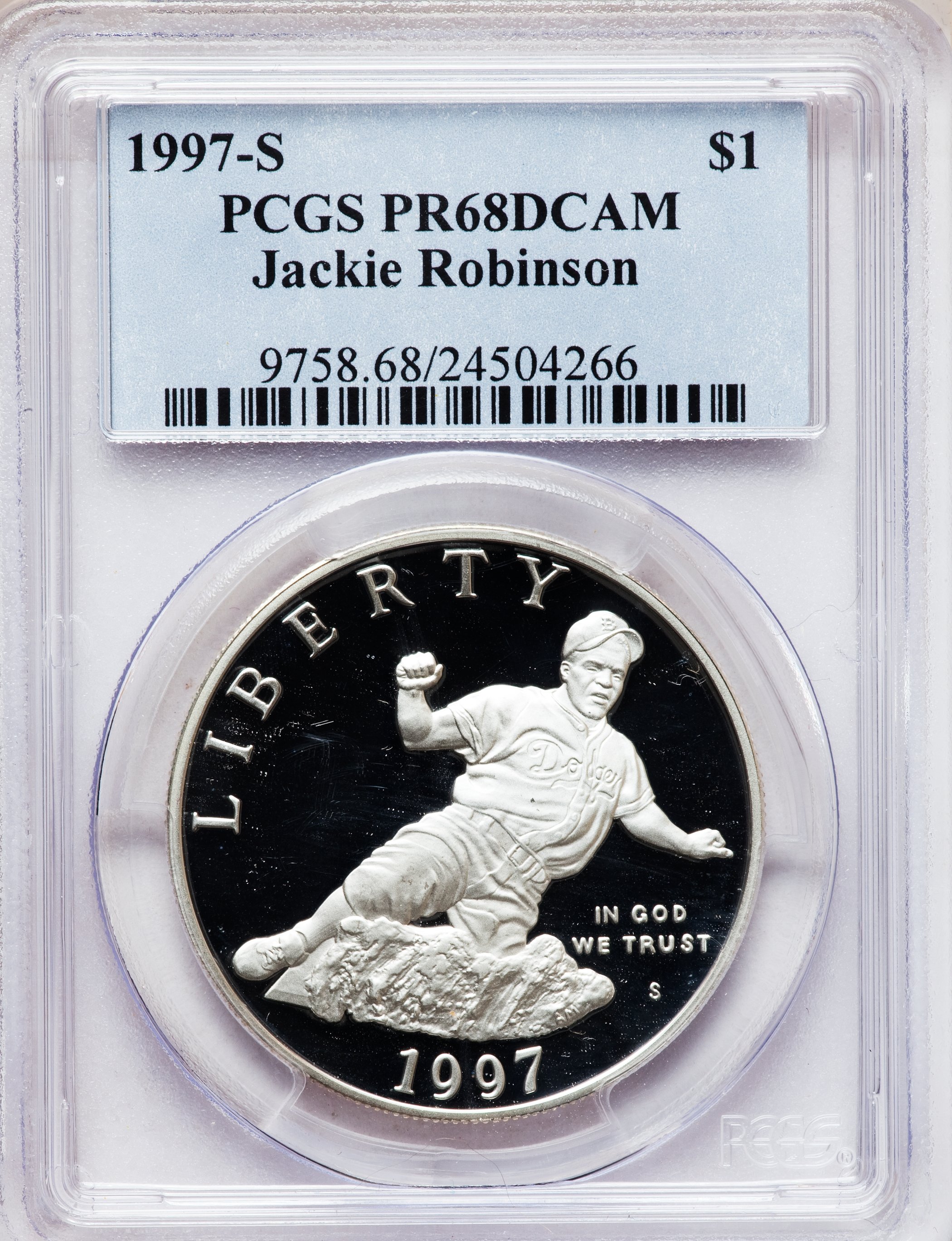 1997-S $1 Jackie Robinson Silver Dollar PR68 Deep Cameo PCGS. PCGS Population (189/1396). NGC Census: (47/1433). Mintage: 1...