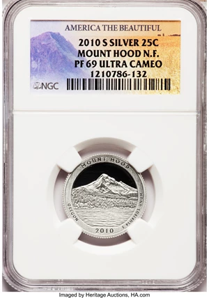 image for: 2010-S 25C Mount Hood National Forest Silver PR69 Ultra Cameo NGC. NGC Census: (0/0). PCGS Population (1525/376). (#41885...