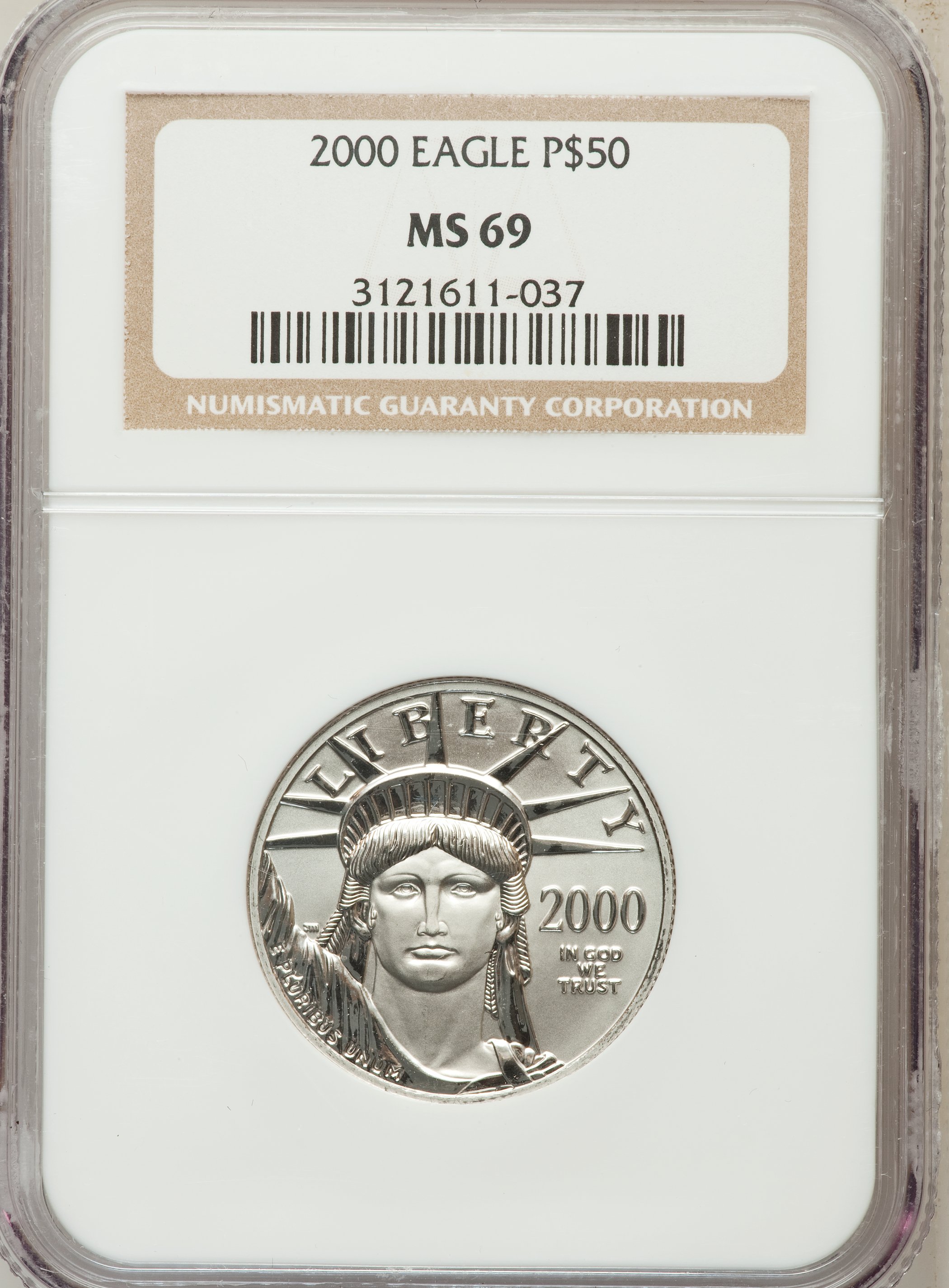 image for: 2000 P$50 Half-Ounce Platinum Eagle MS69 NGC. NGC Census: (1077/15). PCGS Population (951/0). Mintage: 18,892. Numismedia W...