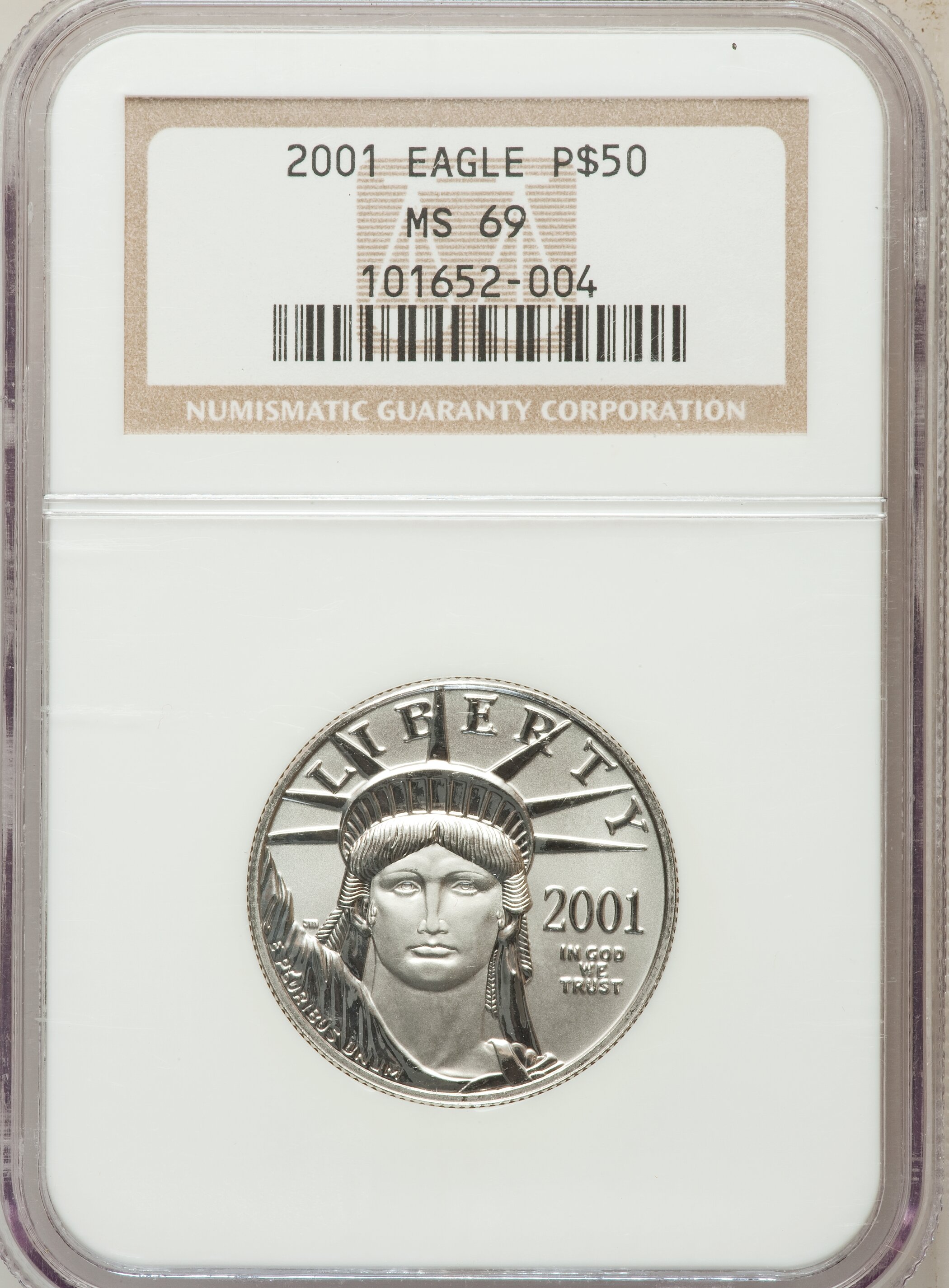 image for: 2001 P$50 Half-Ounce Platinum Eagle MS69 NGC. NGC Census: (1878/34). PCGS Population (688/1). Mintage: 12,815. Numismedia W...
