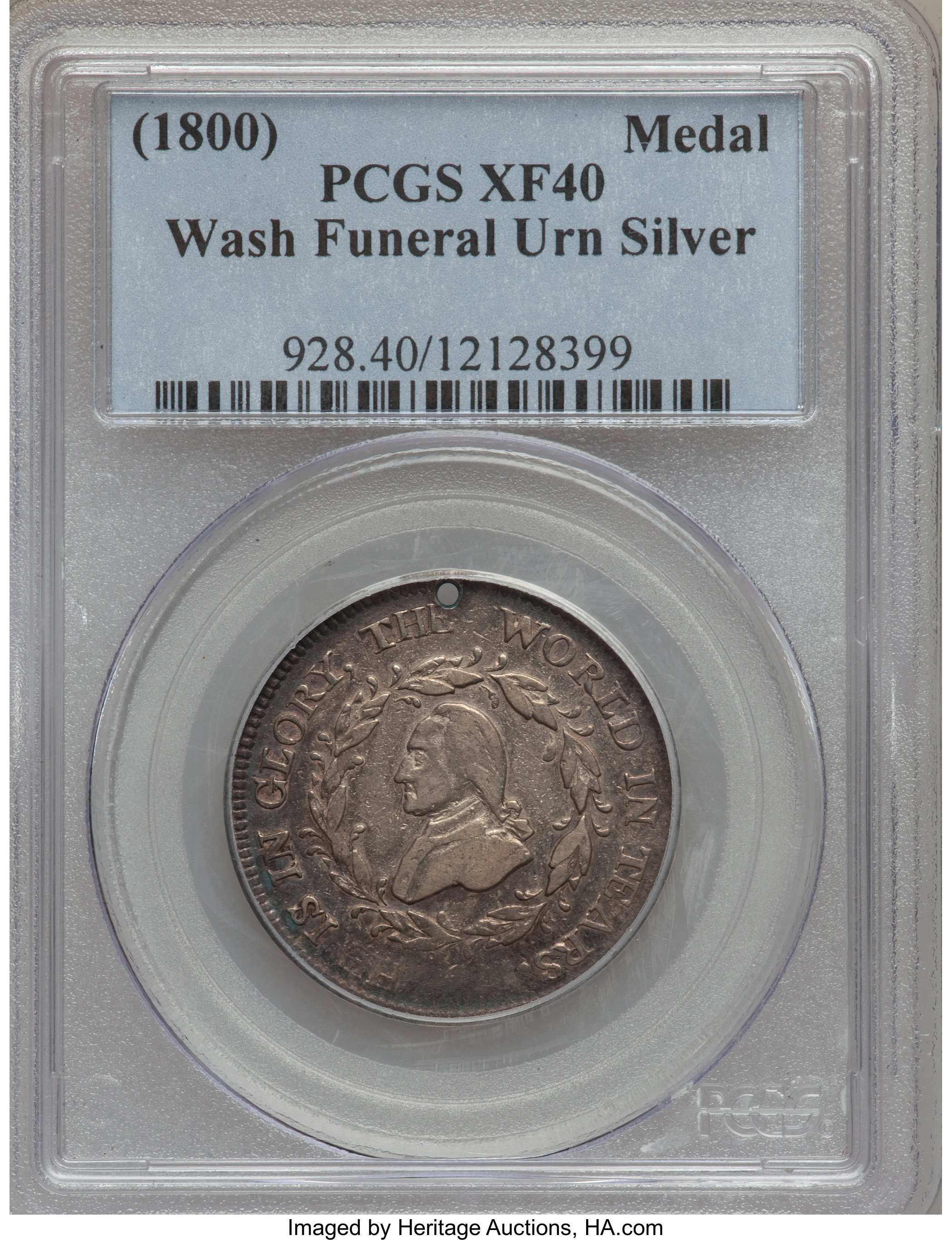 image for: (1800) Washington Funeral Urn Medal, Silver XF40 PCGS. Baker-166A, Dies 3-C2, R.6....