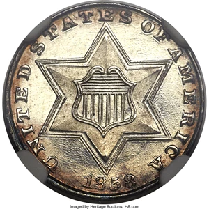 image for: 1858 3CS PR65 Cameo NGC....