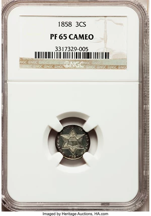 image for: 1858 3CS PR65 Cameo NGC....