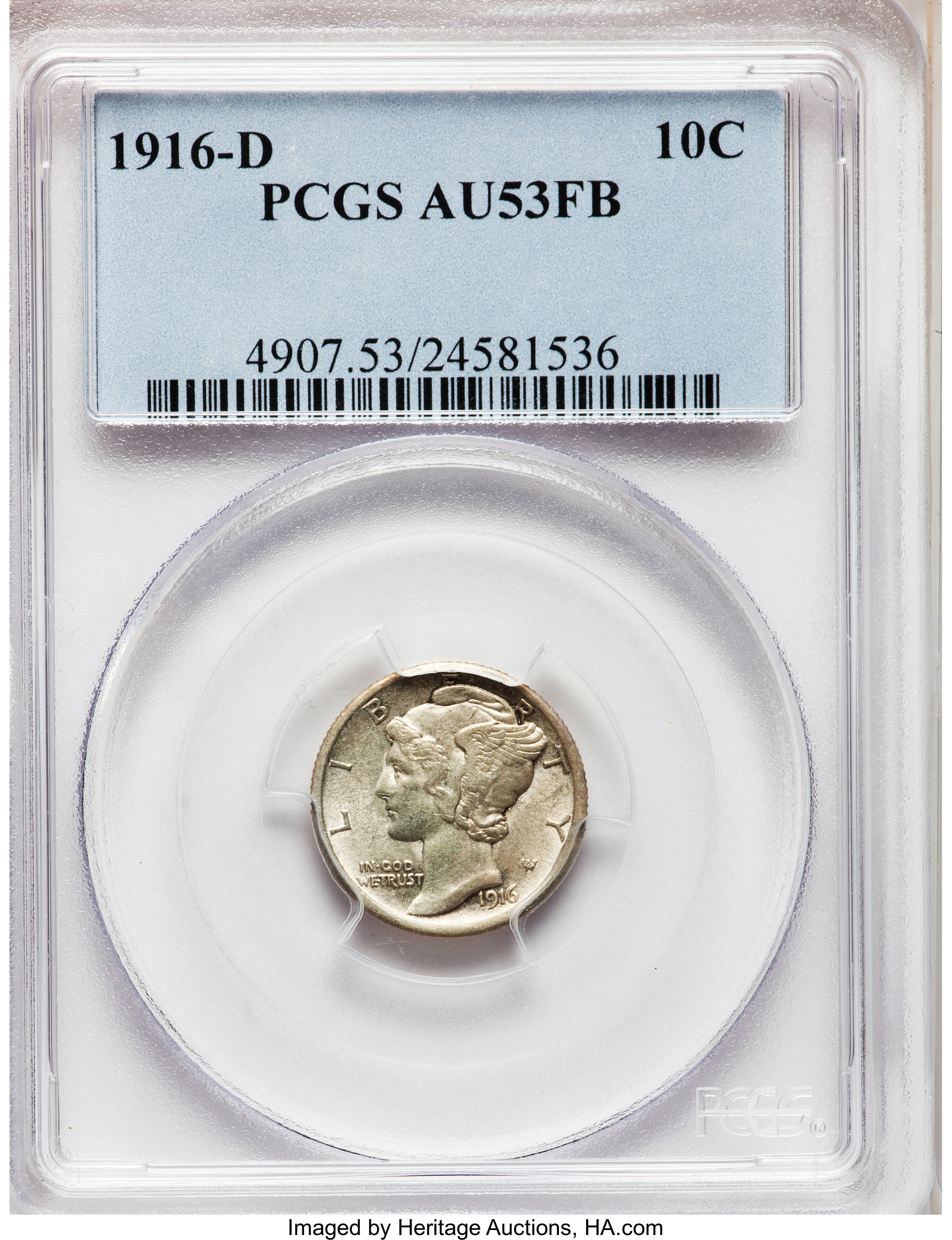 1916-D 10c MS FB AU53 FB thumbnail 4