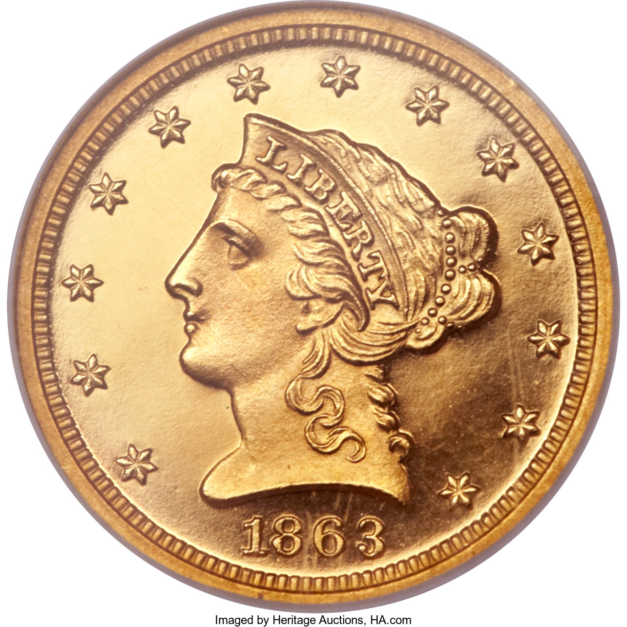 image for: 1863 $2 1/2 PR66 Ultra Cameo NGC. CAC....