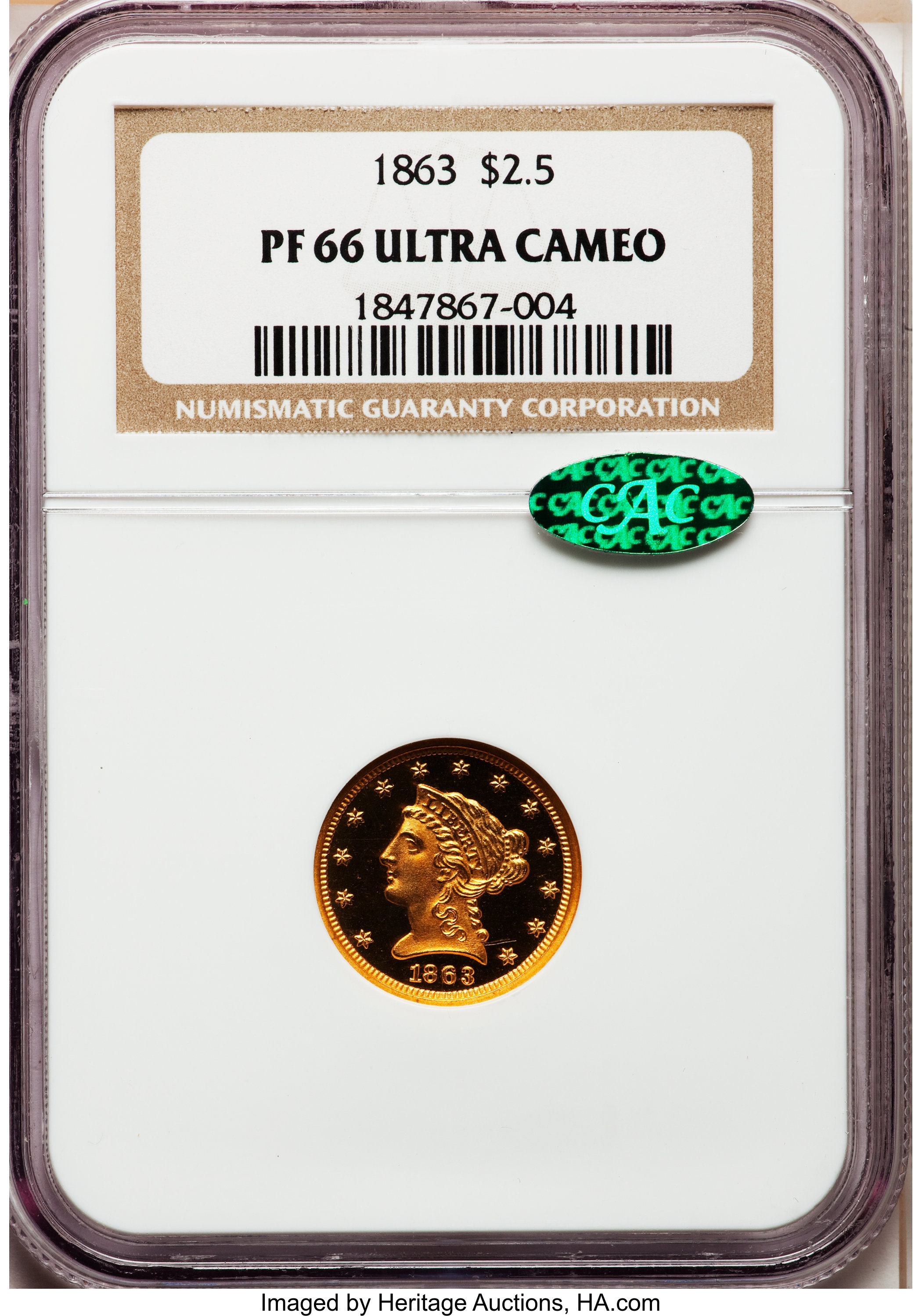 image for: 1863 $2 1/2 PR66 Ultra Cameo NGC. CAC....