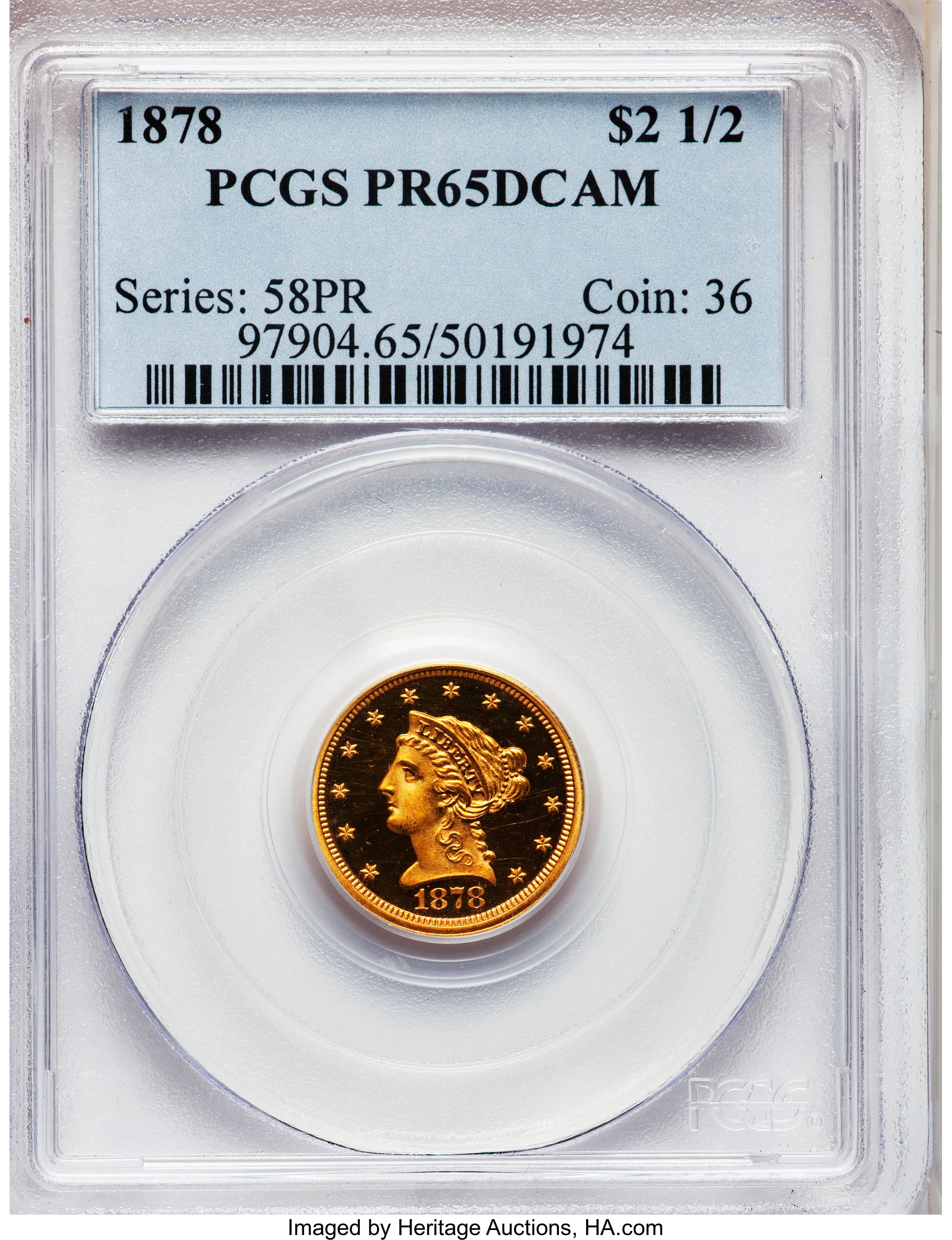 image for: 1878 $2 1/2 PR65 Deep Cameo PCGS....