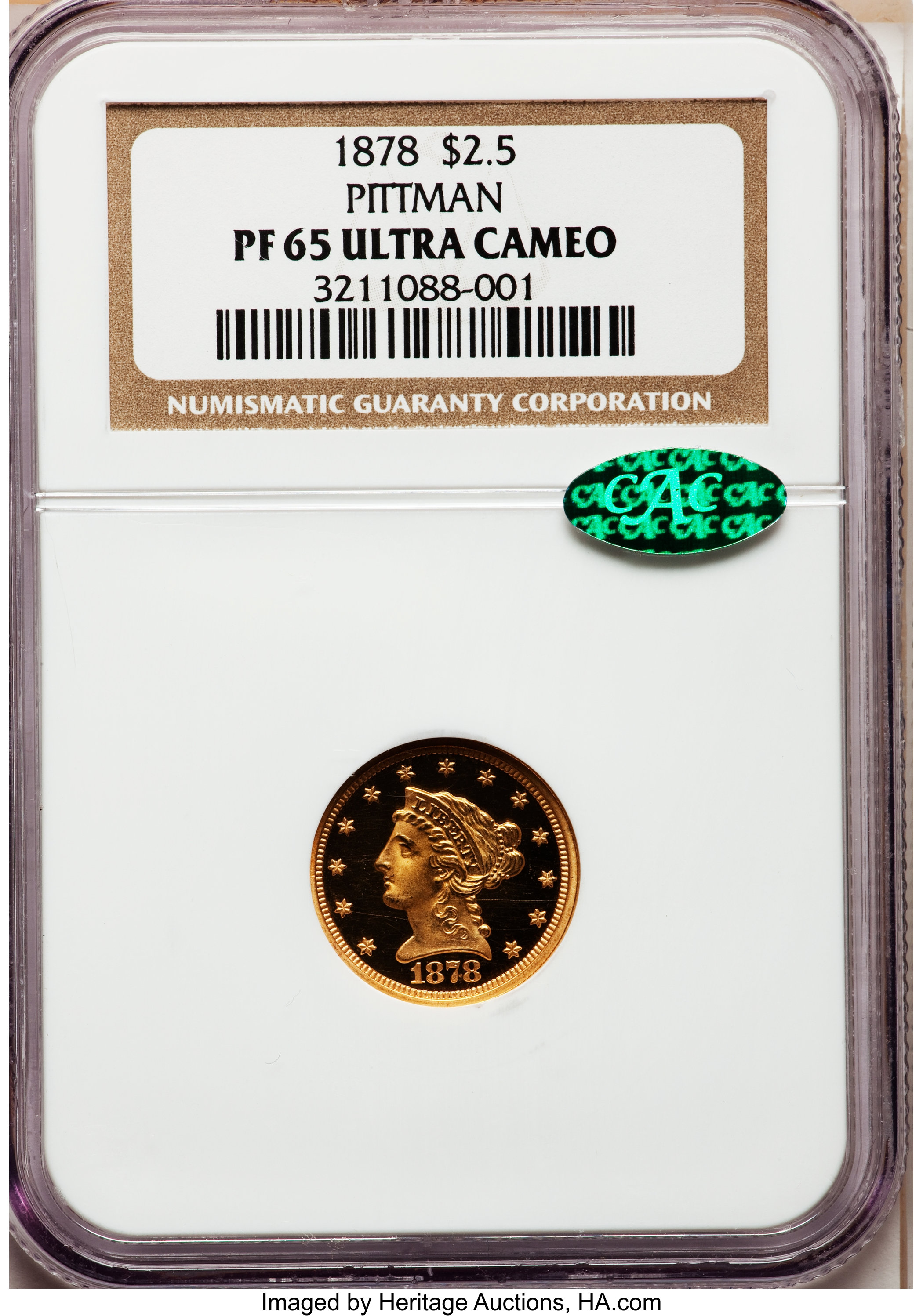 image for: 1878 $2 1/2 PR65 Ultra Cameo NGC. CAC....