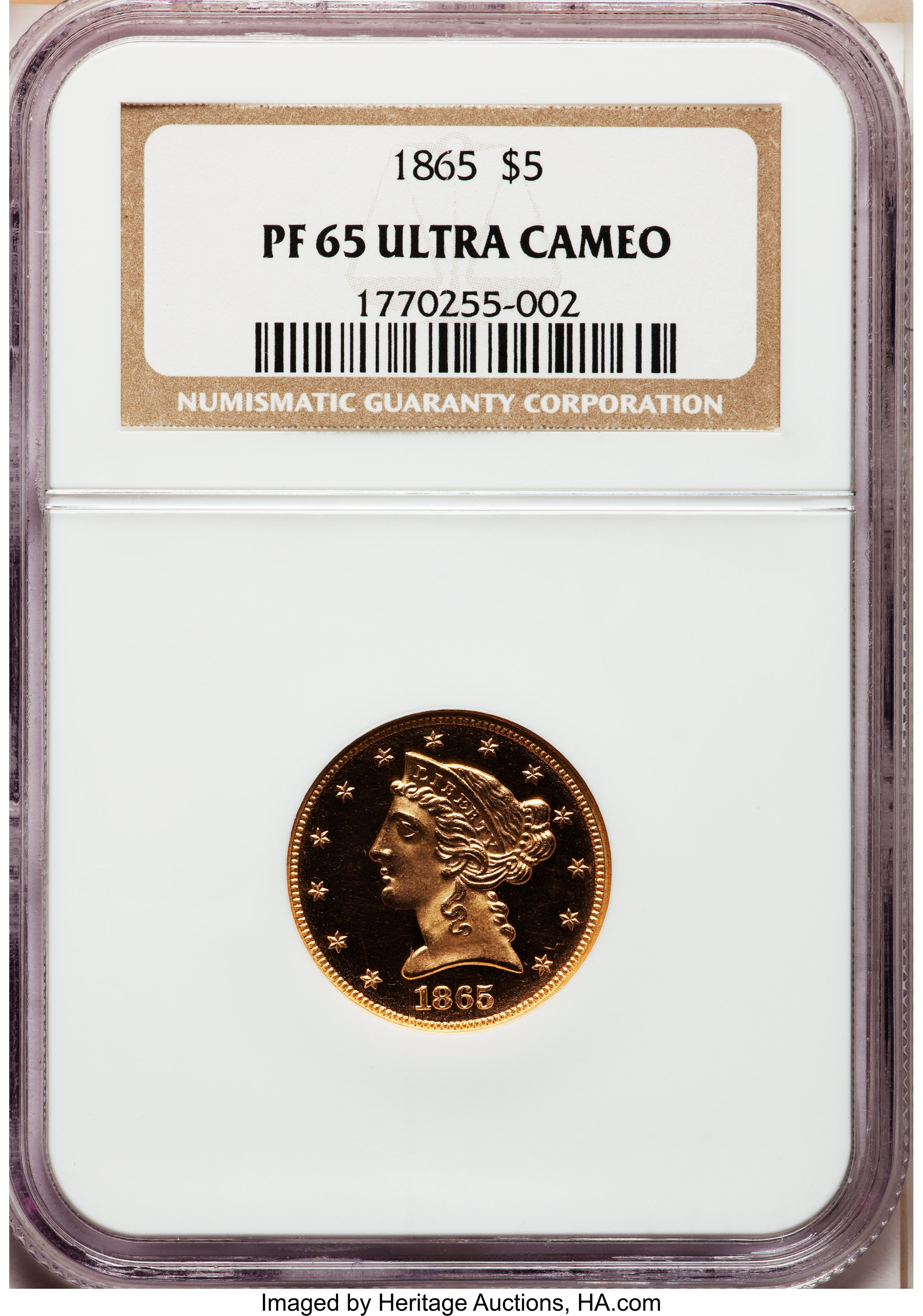 image for: 1865 $5 PR65 Ultra Cameo NGC....
