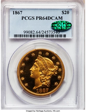 image for: 1867 $20 PR64 Deep Cameo PCGS. CAC....