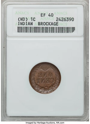 image for: Undated Bronze Indian Cent -- Brockage -- XF40 ANACS....