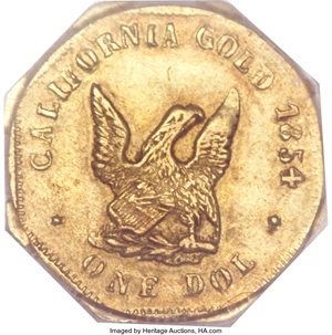 image for: 1854 $1 Large Eagle Octagonal 1 Dollar, BG-534, High R.6, AU55 PCGS....