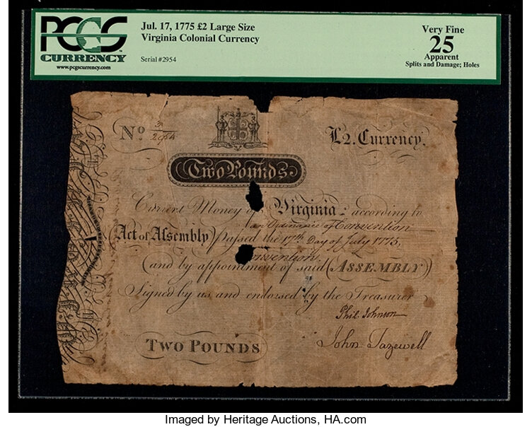 image for: Virginia July 17, 1775 £2 PCGS Apparent Very Fine 25....