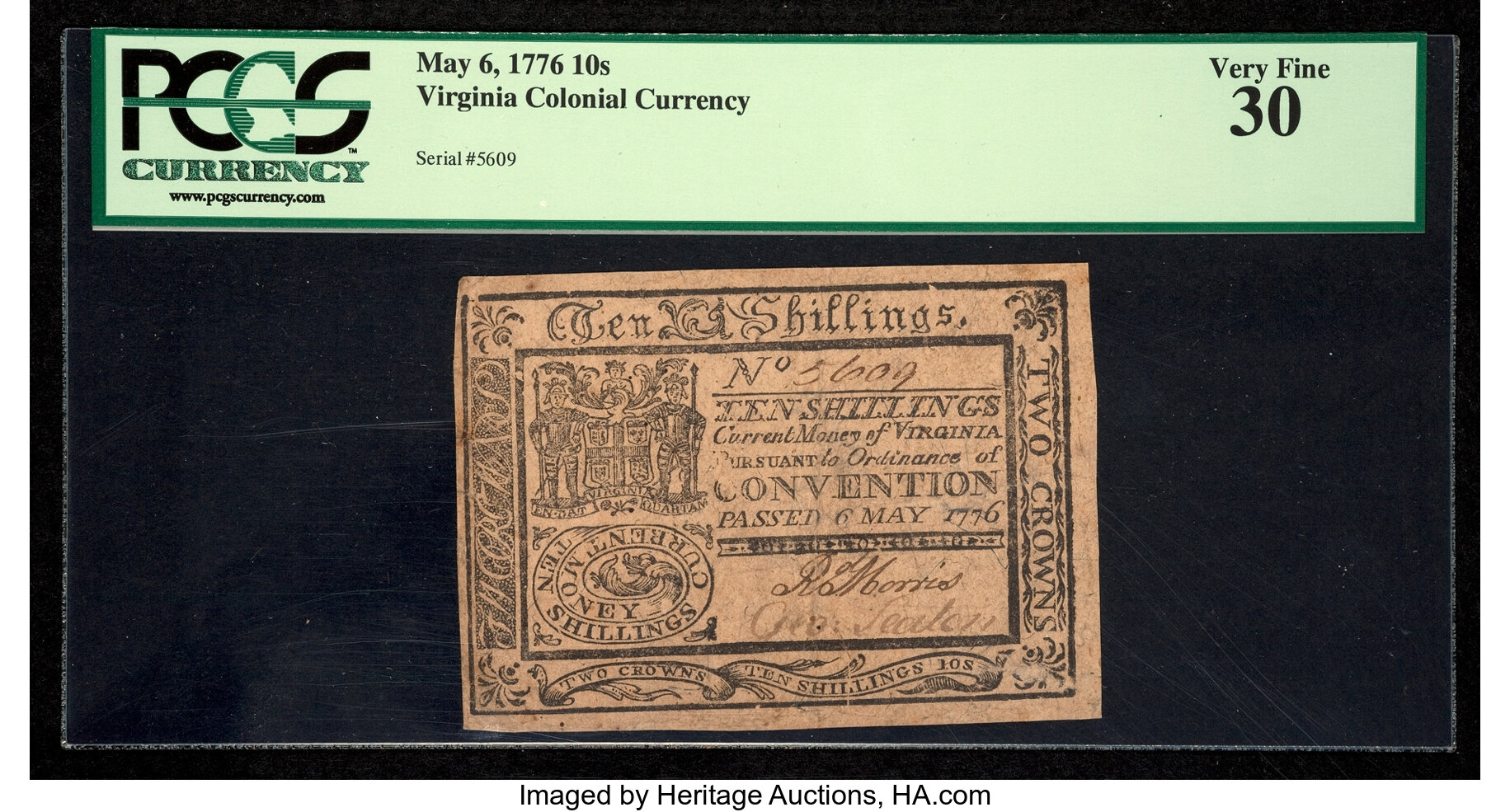 image for: Virginia May 6, 1776 10s PCGS Very Fine 30....